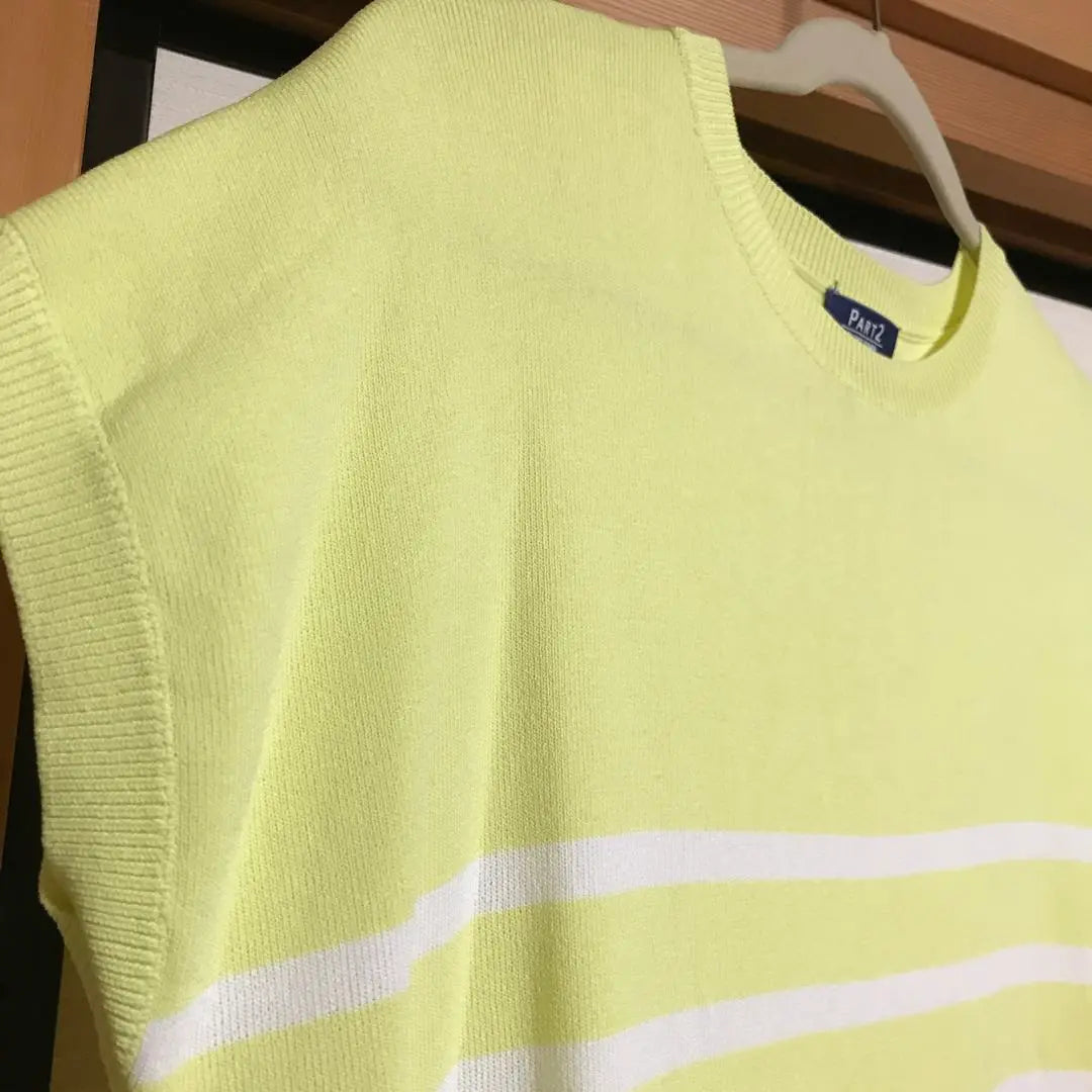 PART2 by JUNKO SHIMADA Yellow-green border summer knit top