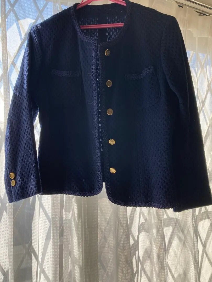 No-collar jacket, navy blue, Showa retro, handmade