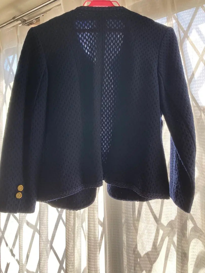 No-collar jacket, navy blue, Showa retro, handmade