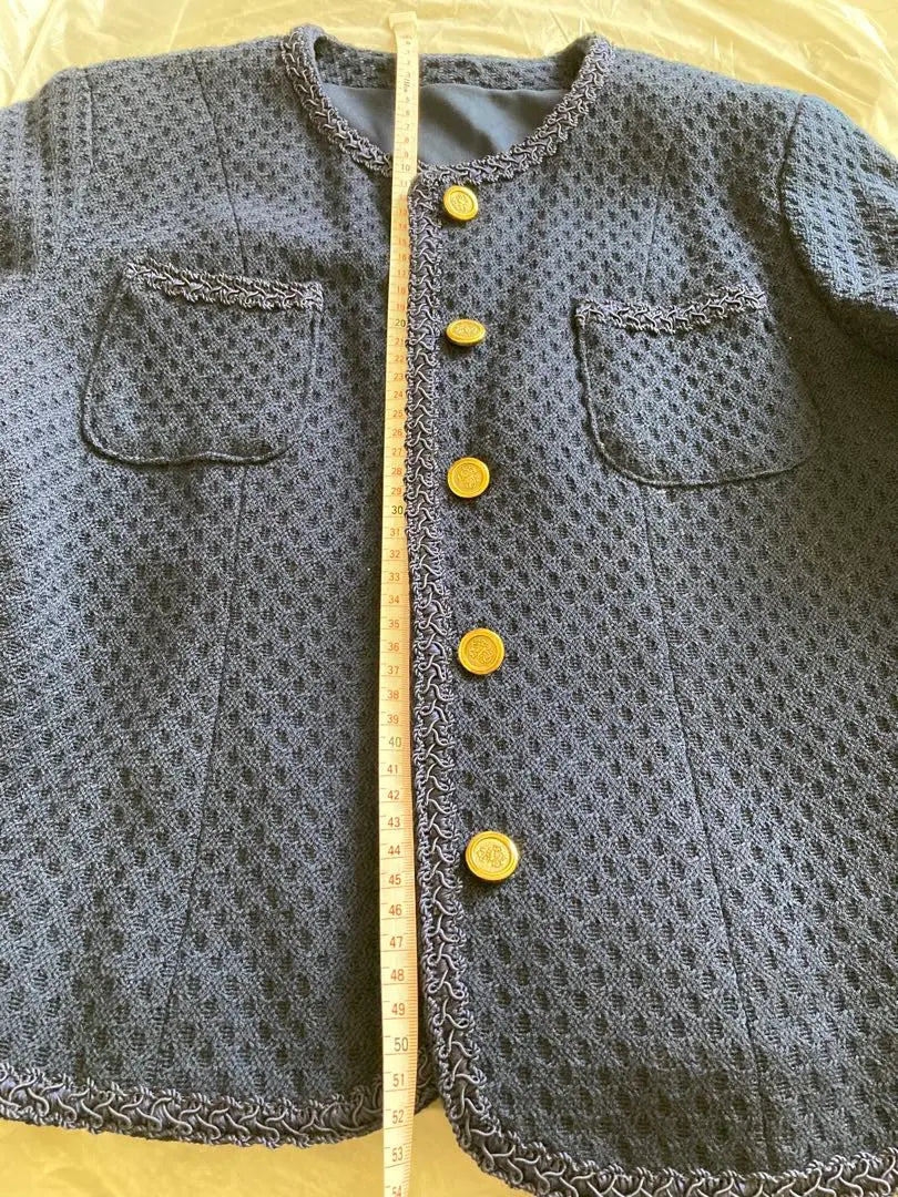 No-collar jacket, navy blue, Showa retro, handmade