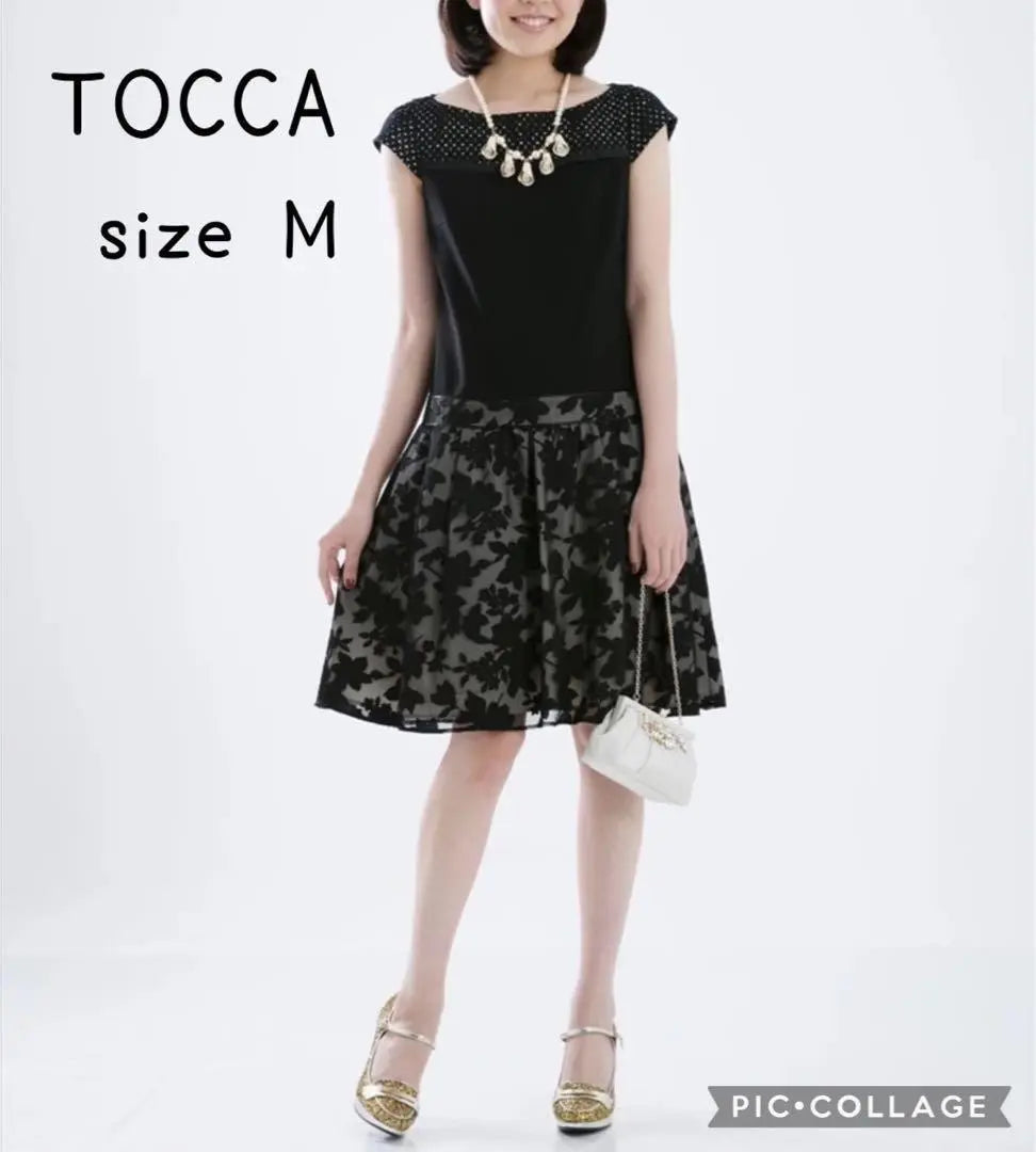 [Extremadamente hermoso] TOCCA★Vestido de encaje con flores transparente negro M