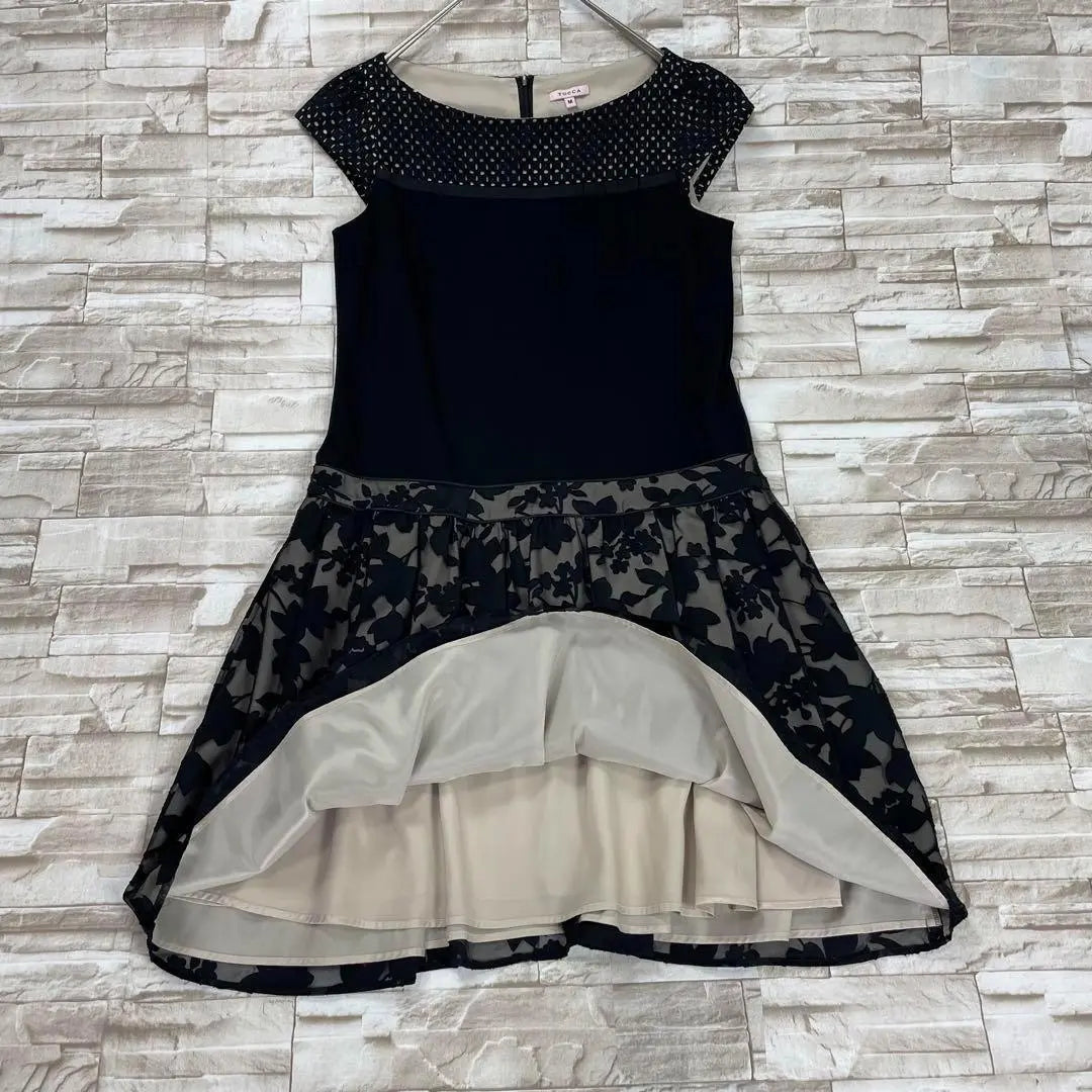 [Extremadamente hermoso] TOCCA★Vestido de encaje con flores transparente negro M