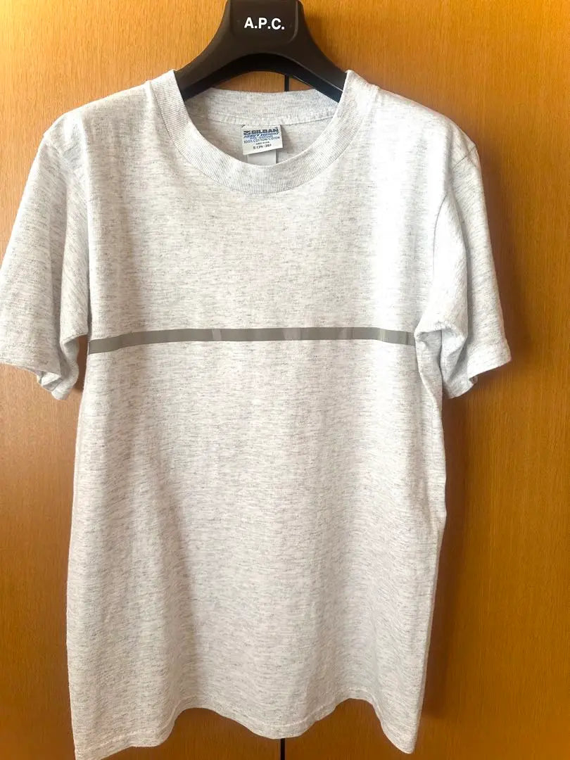 Camiseta de cuello redondo APC, manga corta, gris jaspeado, fabricada en EE. UU., S