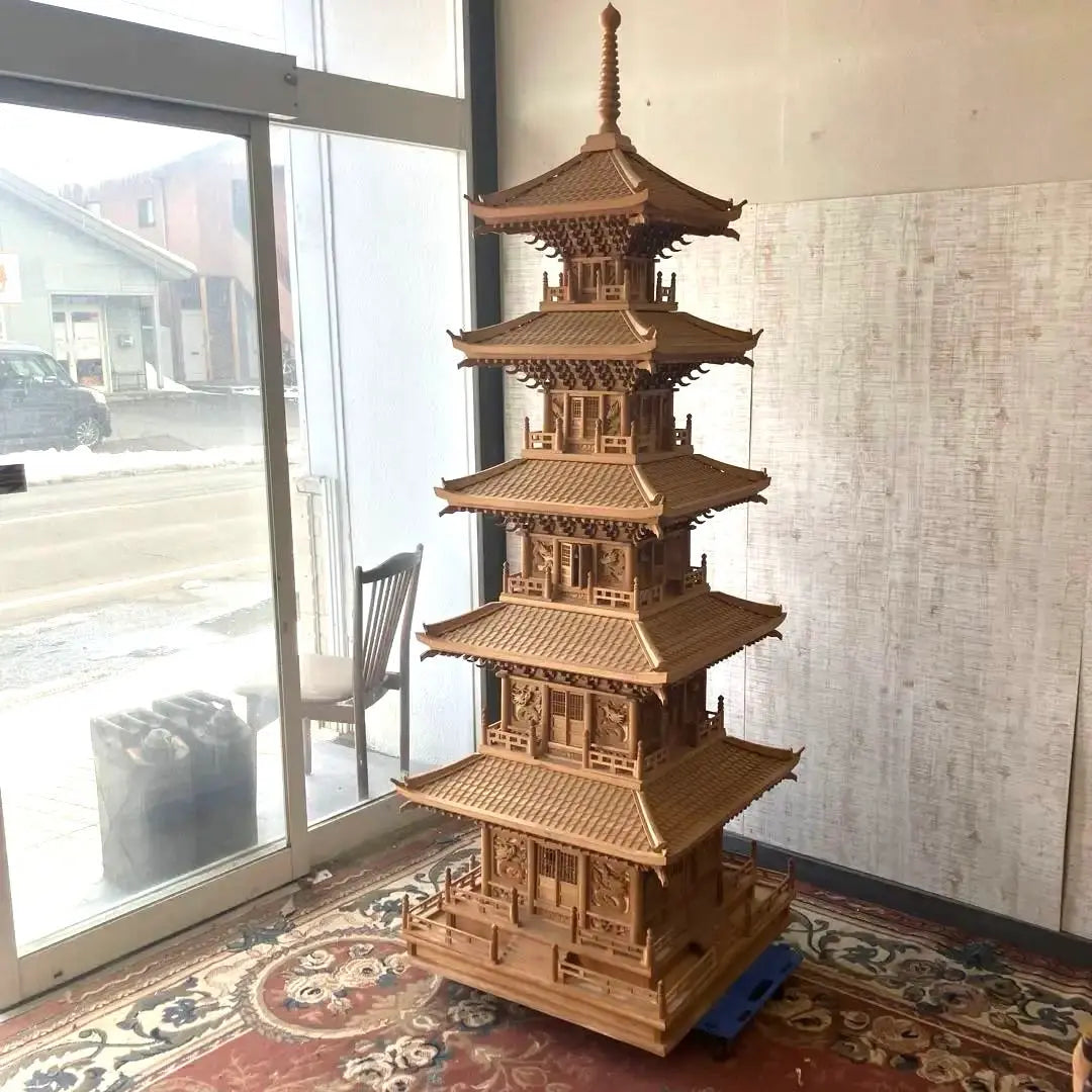 Pagoda de madera de cinco pisos de gran tamaño, estilo retro Showa, adorno, objeto, decoración, modelo de templo, vintage