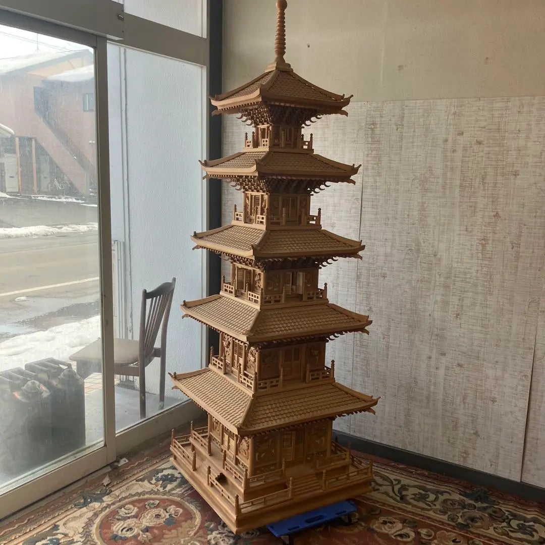 Pagoda de madera de cinco pisos de gran tamaño, estilo retro Showa, adorno, objeto, decoración, modelo de templo, vintage