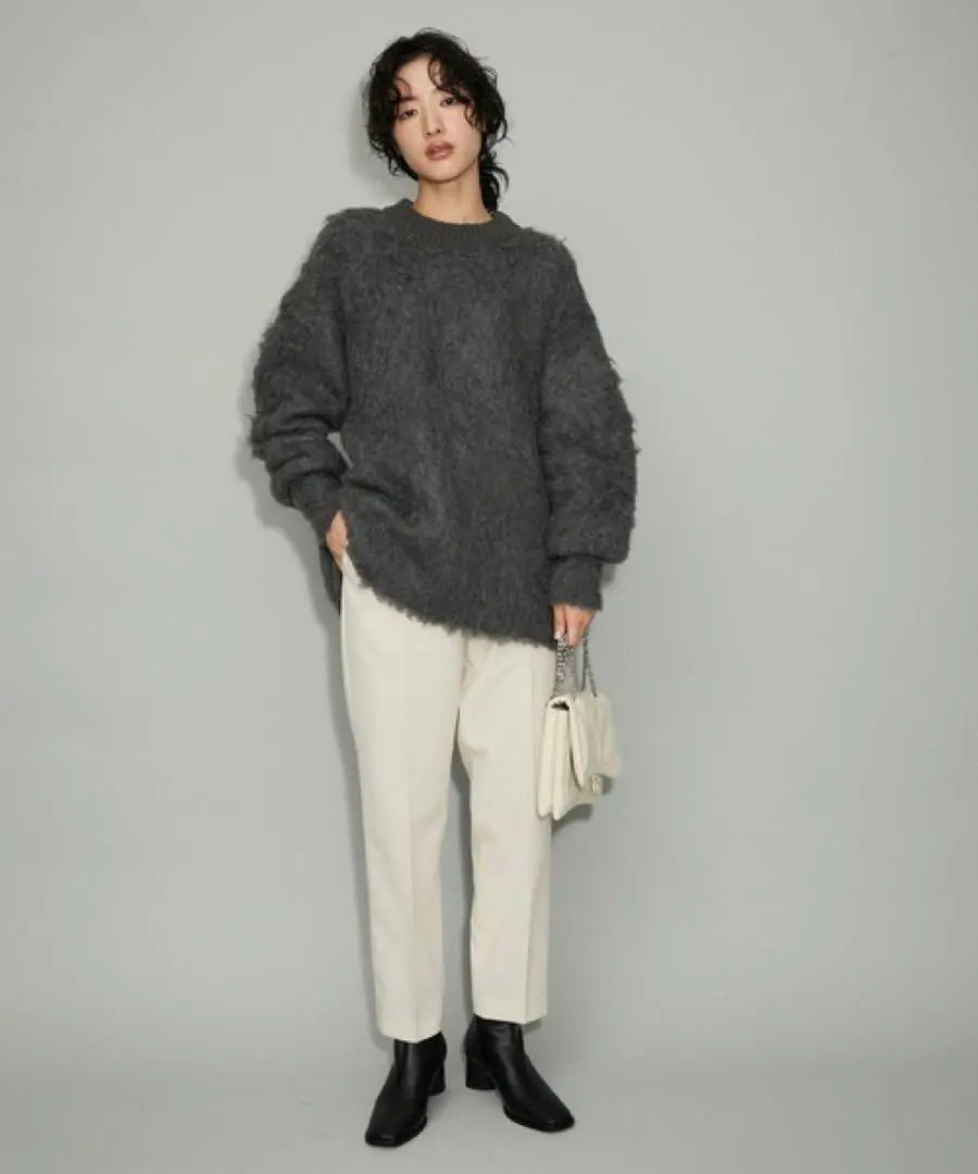 ★Good condition◆Adam Erope◆ Fur knit crew neck pullover