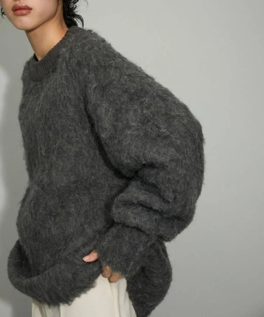 ★Good condition◆Adam Erope◆ Fur knit crew neck pullover