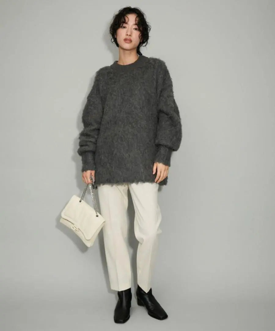 ★Good condition◆Adam Erope◆ Fur knit crew neck pullover