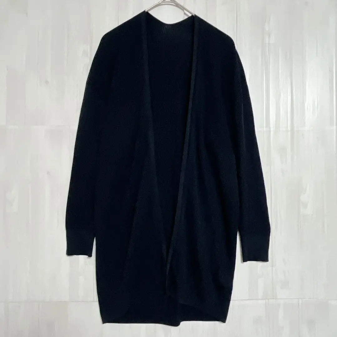 Inedo Buttonless Rib Knit Long Cardigan Black 9/M