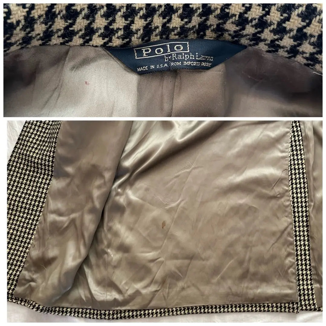 Super Rare 80s USA Made Ralph Lauren Single Sleeve Chester Coat Houndstooth