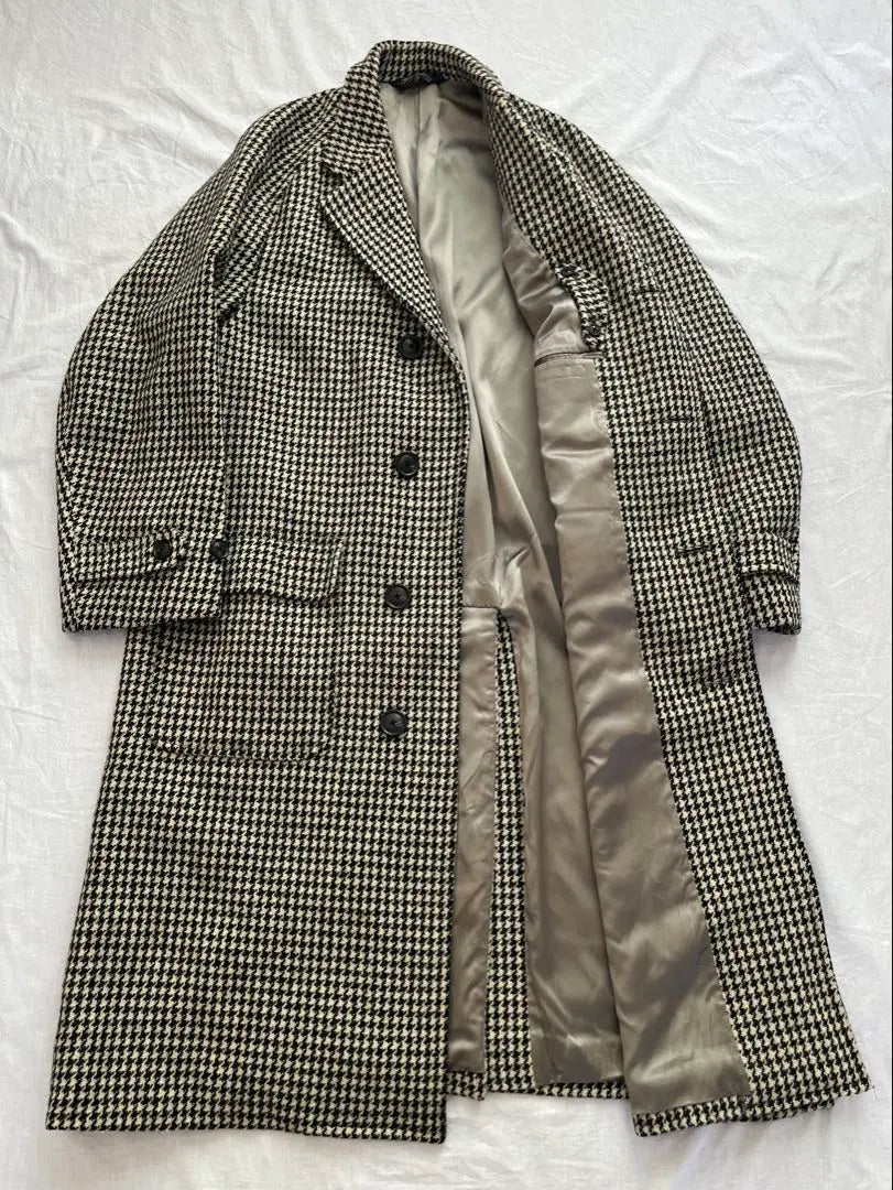 Super Rare 80s USA Made Ralph Lauren Single Sleeve Chester Coat Houndstooth