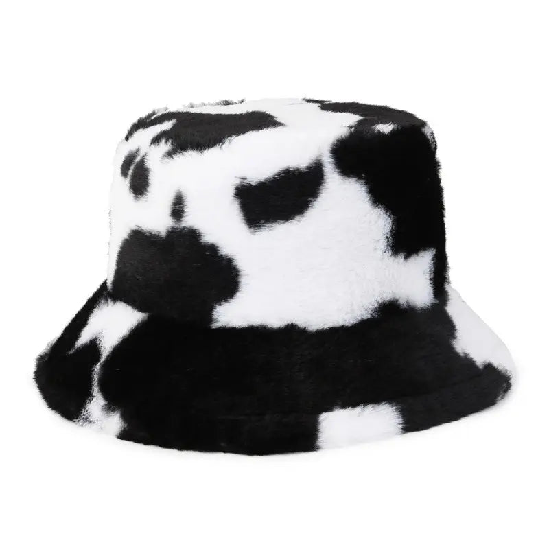 hat korean black cow pattern bucket hat cow autumn bucket hat winter