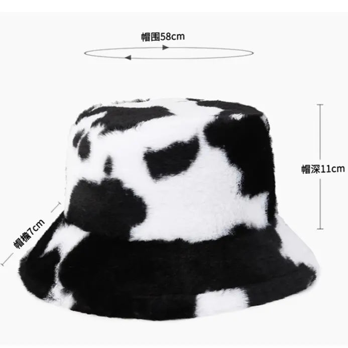 hat korean black cow pattern bucket hat cow autumn bucket hat winter