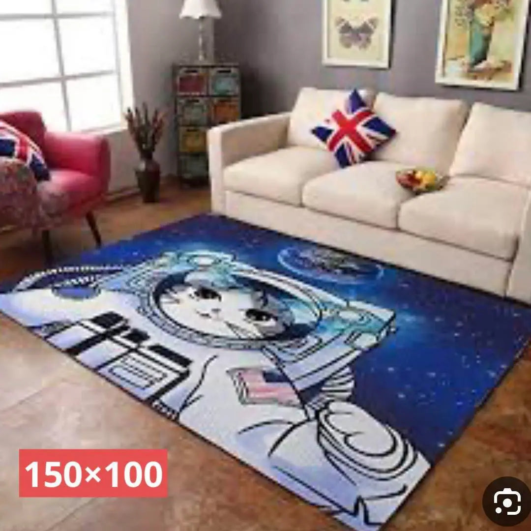 Alfombra rectangular con diseño de gato espacial y astronauta, 100 × 150㎝