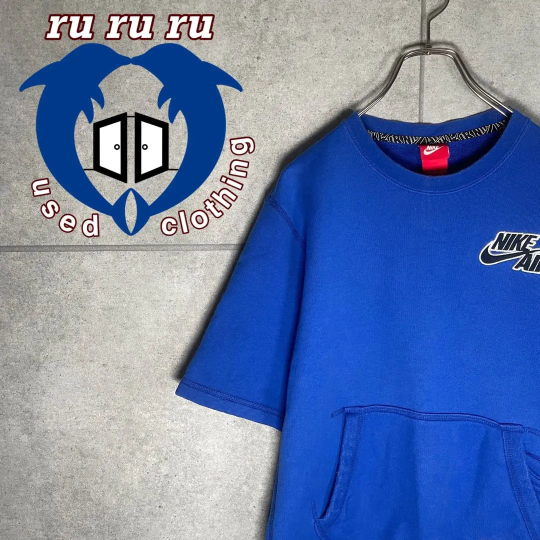 [Ropa usada]Camiseta Nike manga corta sudadera bordada tejido doble bolsillo azul | [古着]NIKE 半袖 Tシャツ 刺繍 スウェット生地 ダブルポケット 青