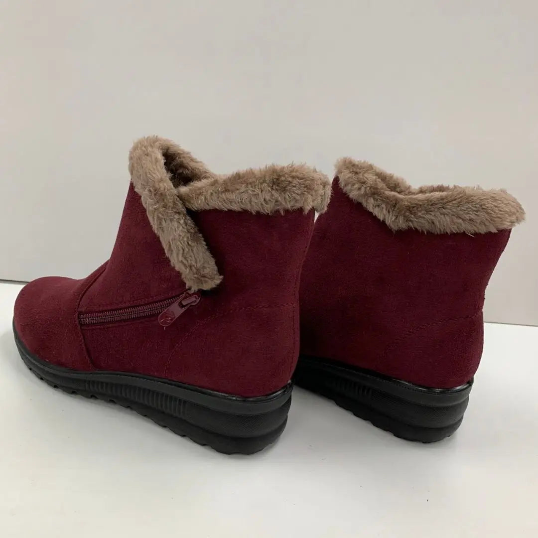 Women's ♡ Boa lining/Different zipper/Boots/24cm ♡ Wine red