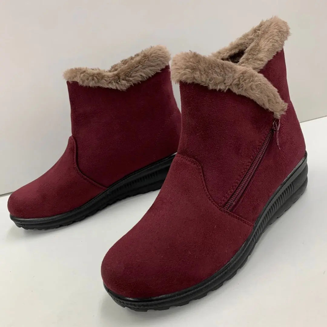 Women's ♡ Boa lining/Different zipper/Boots/24cm ♡ Wine red