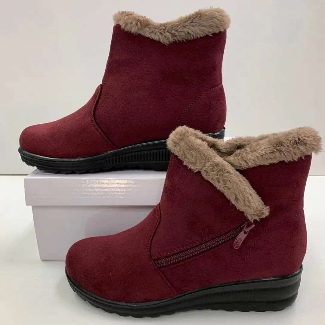 Women's ♡ Boa lining/Different zipper/Boots/24cm ♡ Wine red