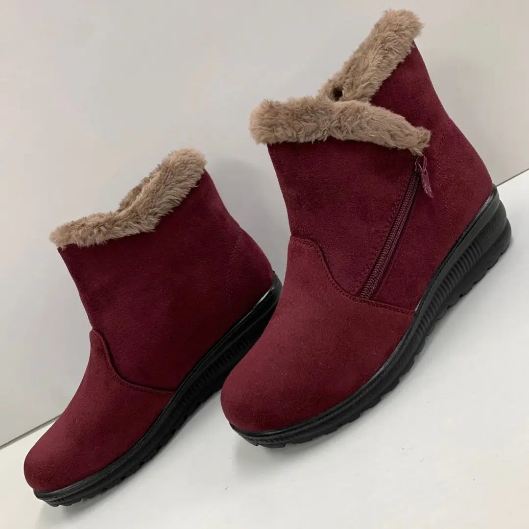 Women's ♡ Boa lining/Different zipper/Boots/24cm ♡ Wine red