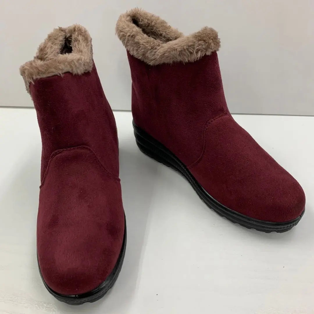 Women's ♡ Boa lining/Different zipper/Boots/24cm ♡ Wine red