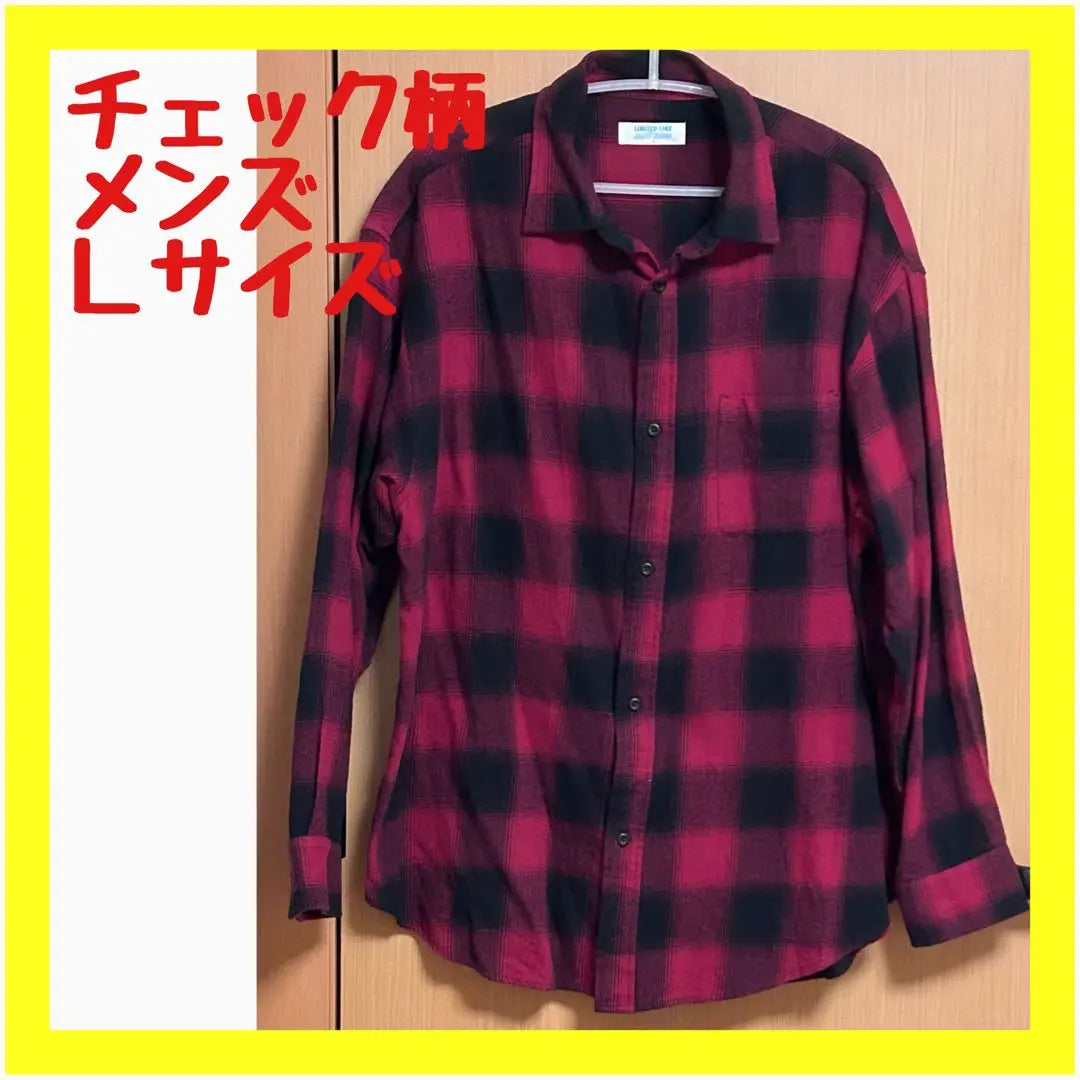 ⭐️Good condition⭐️Long sleeve shirt, checkered pattern, red x black, brushed, men's L