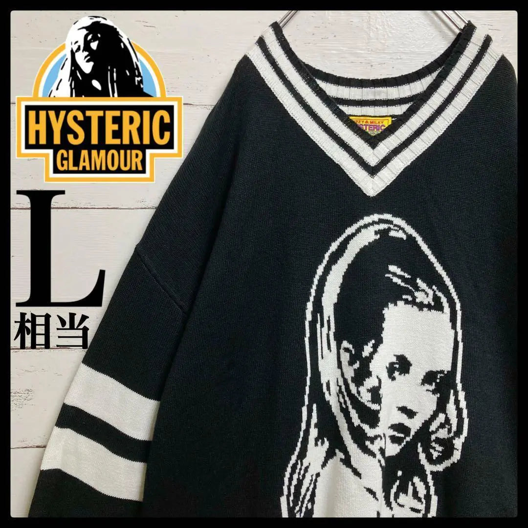 [L size equivalent] Hysteric glamor ☆ His Girl Black Black Knit V neck