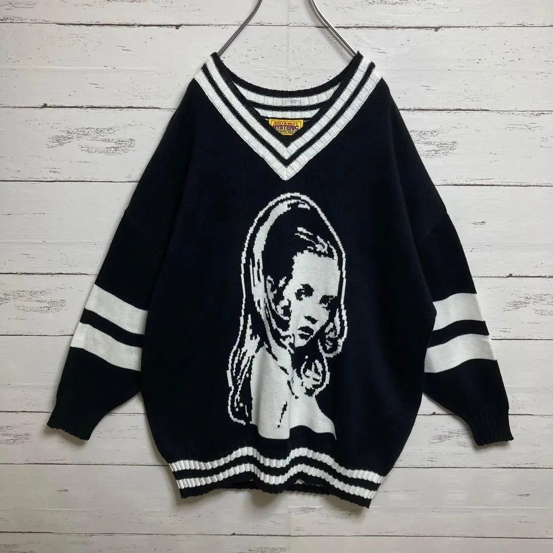 [L size equivalent] Hysteric glamor ☆ His Girl Black Black Knit V neck