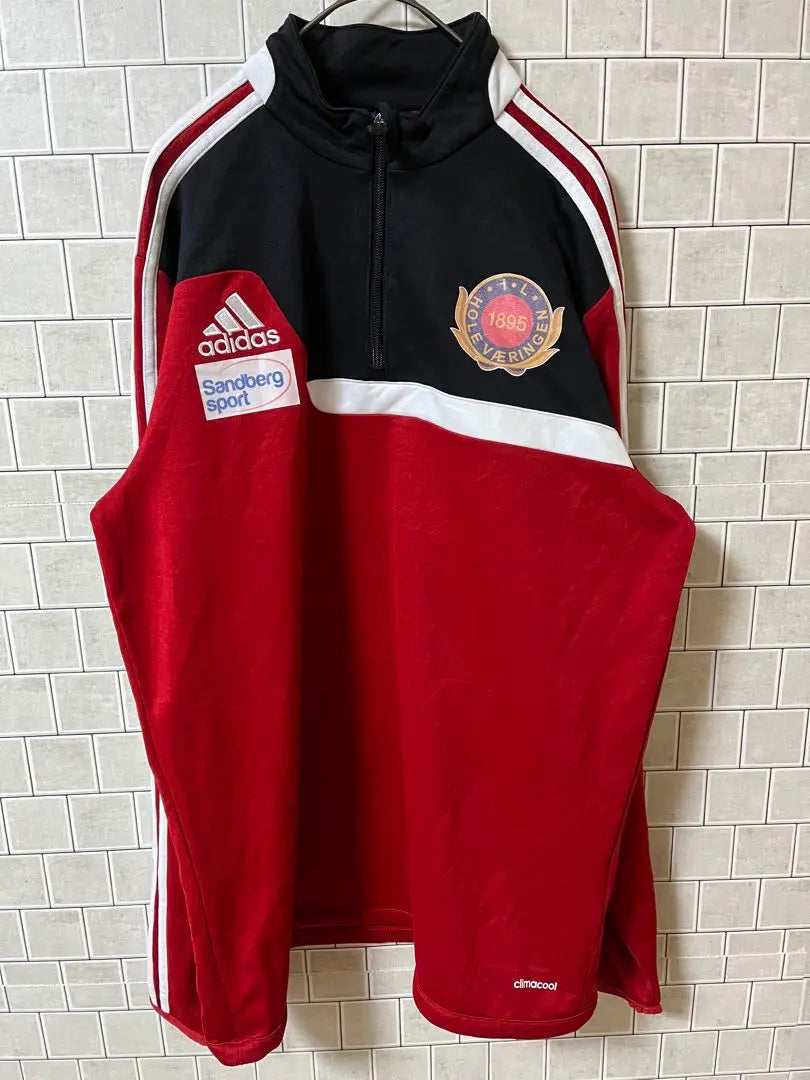 Adidas chaqueta deportiva con media cremallera y bordado, camiseta M roja para hombre | アディダス ハーフジップ刺繍トラックジャケット レッド メンズ M ジャージ