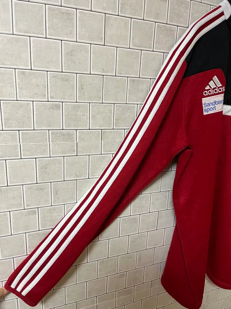 Adidas chaqueta deportiva con media cremallera y bordado, camiseta M roja para hombre | アディダス ハーフジップ刺繍トラックジャケット レッド メンズ M ジャージ