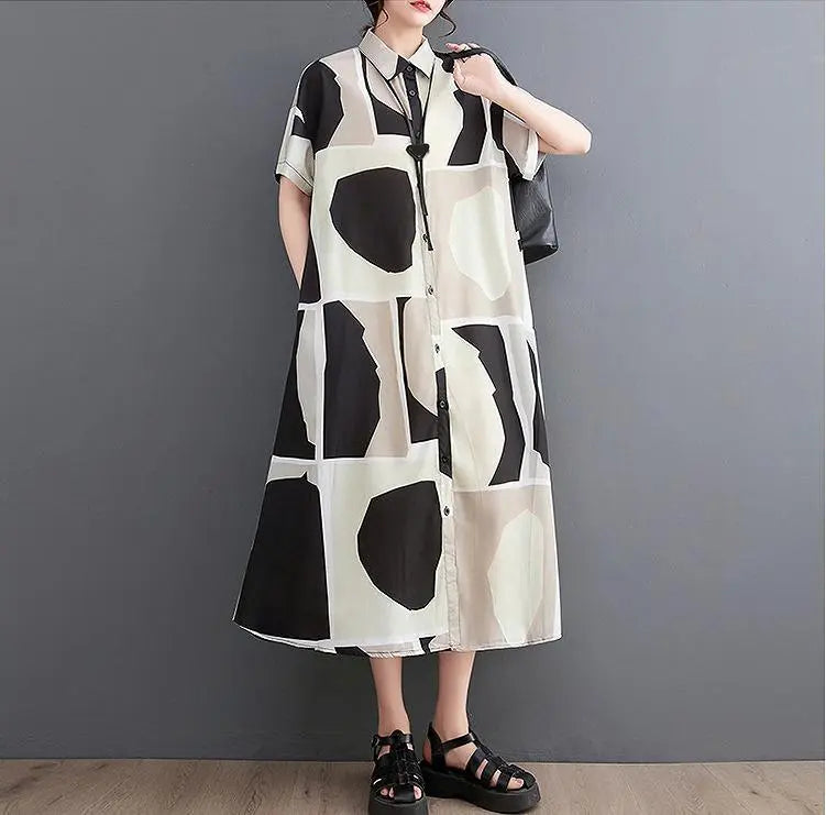 [Ready to ship] Large size women's long dress, spring, summer, autumn, new, short sleeves