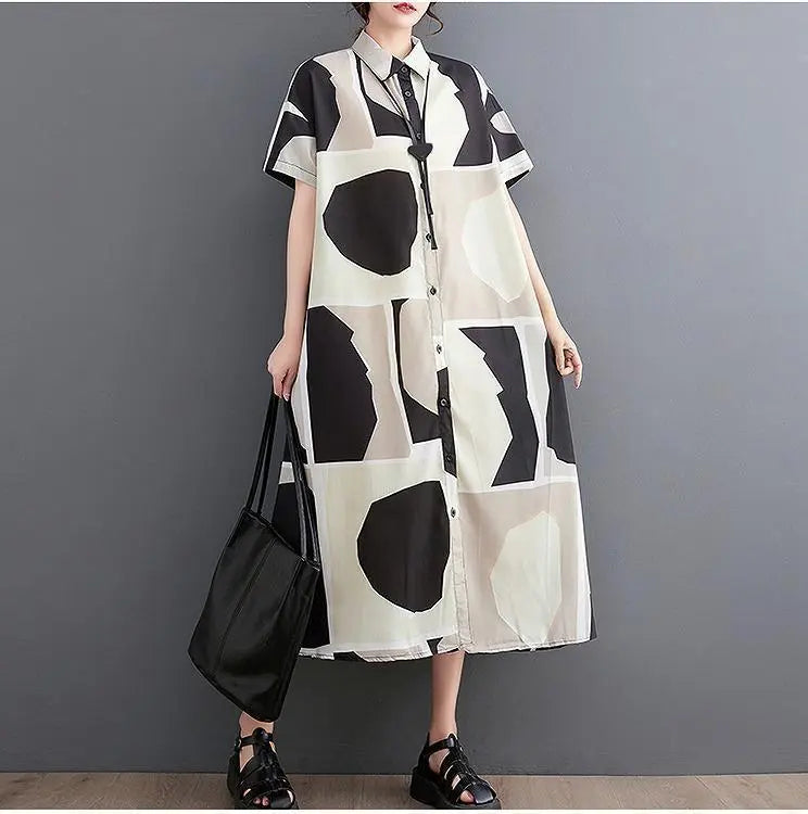 [Ready to ship] Large size women's long dress, spring, summer, autumn, new, short sleeves