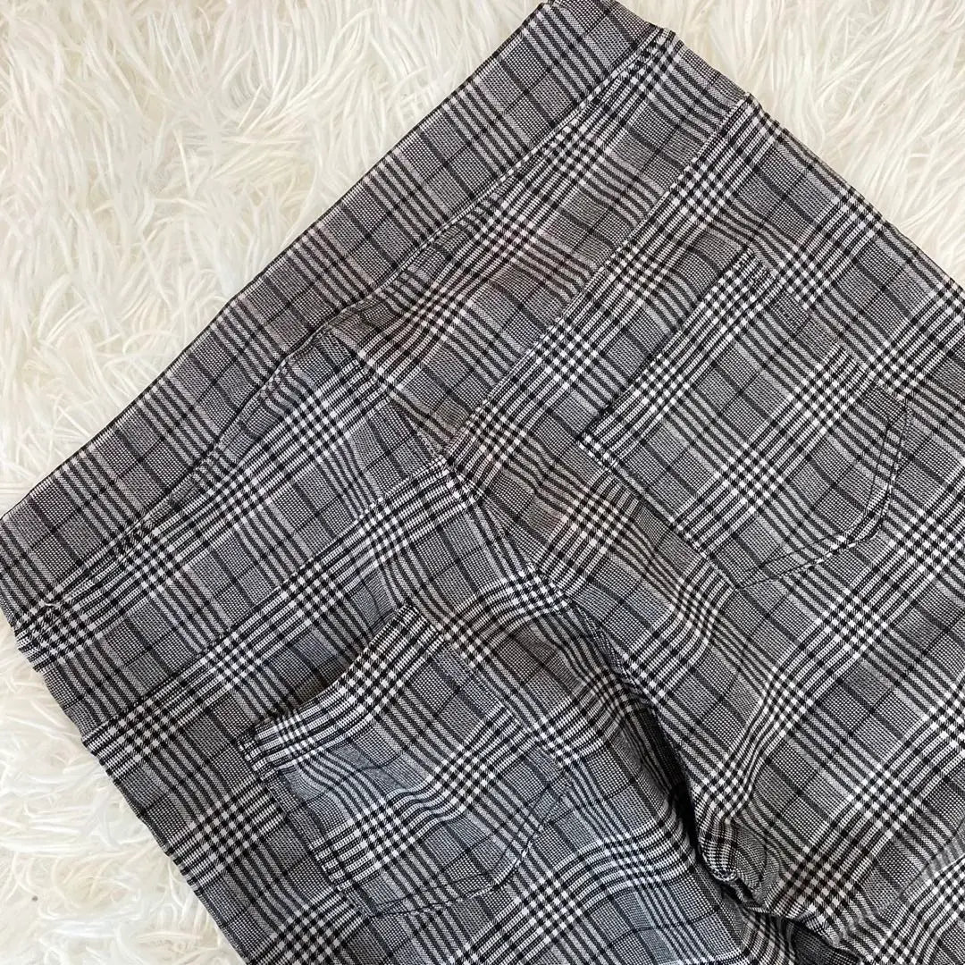 Glen check pattern casual pants (M) Stretchy elastic waist