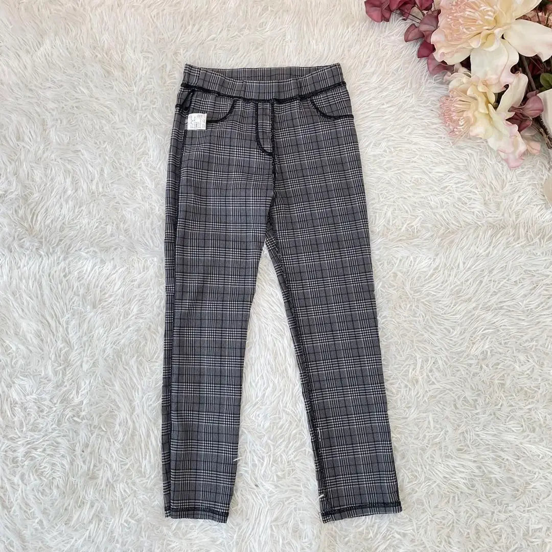 Glen check pattern casual pants (M) Stretchy elastic waist