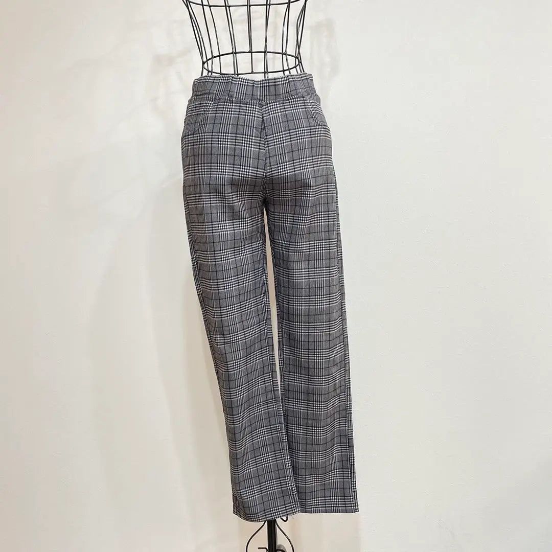 Glen check pattern casual pants (M) Stretchy elastic waist