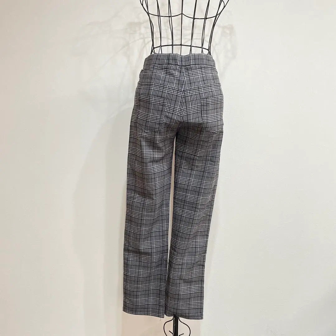 Glen check pattern casual pants (M) Stretchy elastic waist