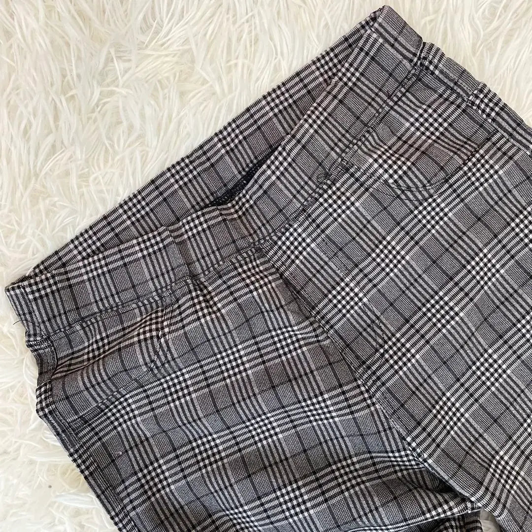 Glen check pattern casual pants (M) Stretchy elastic waist