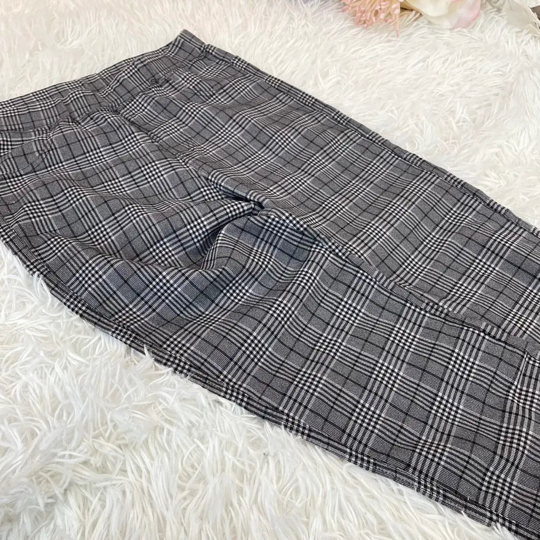 Glen check pattern casual pants (M) Stretchy elastic waist