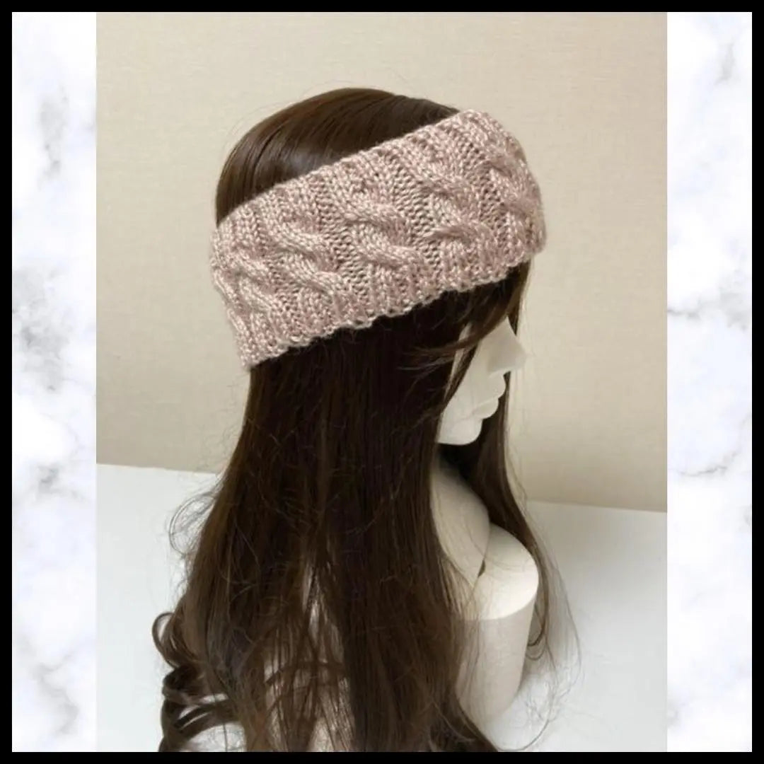 36 Hairband, Pearl Beige, Hand-knitted, Alan Pattern, Handmade, Hair Turban