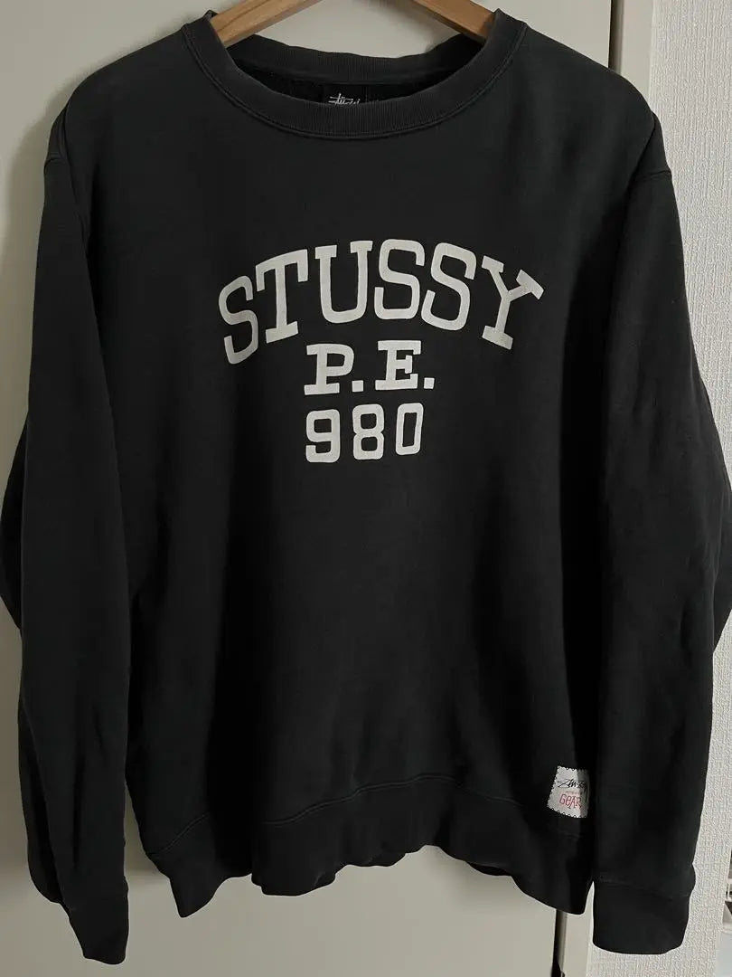 Rare STUSSY Black Sweatshirt Printed Logo Black Tag 90s M Size