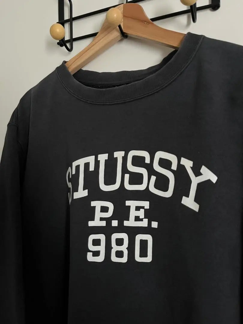 Rare STUSSY Black Sweatshirt Printed Logo Black Tag 90s M Size