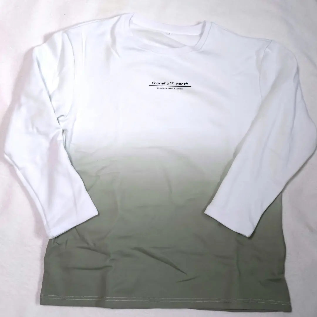 [ATCGAUG] Camiseta manga larga L degradado blanco x verde forro cepillado