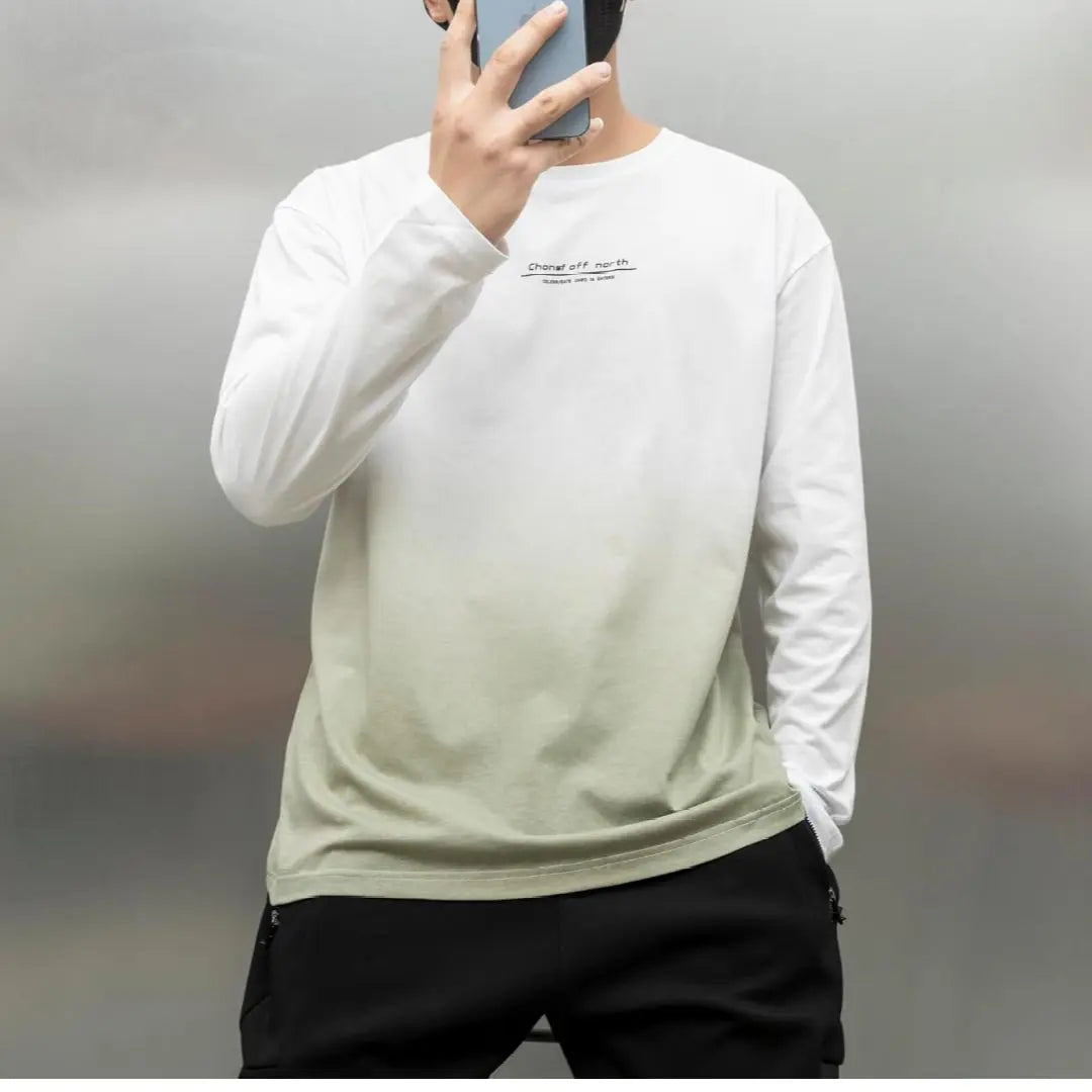 [ATCGAUG] Long sleeve T-shirt L gradation white x green brushed lining