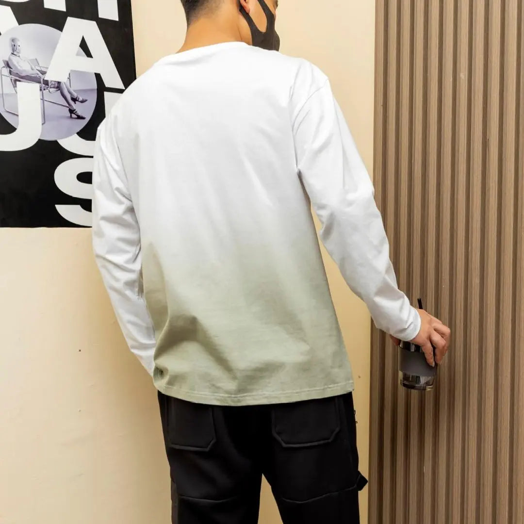 [ATCGAUG] Long sleeve T-shirt L gradation white x green brushed lining