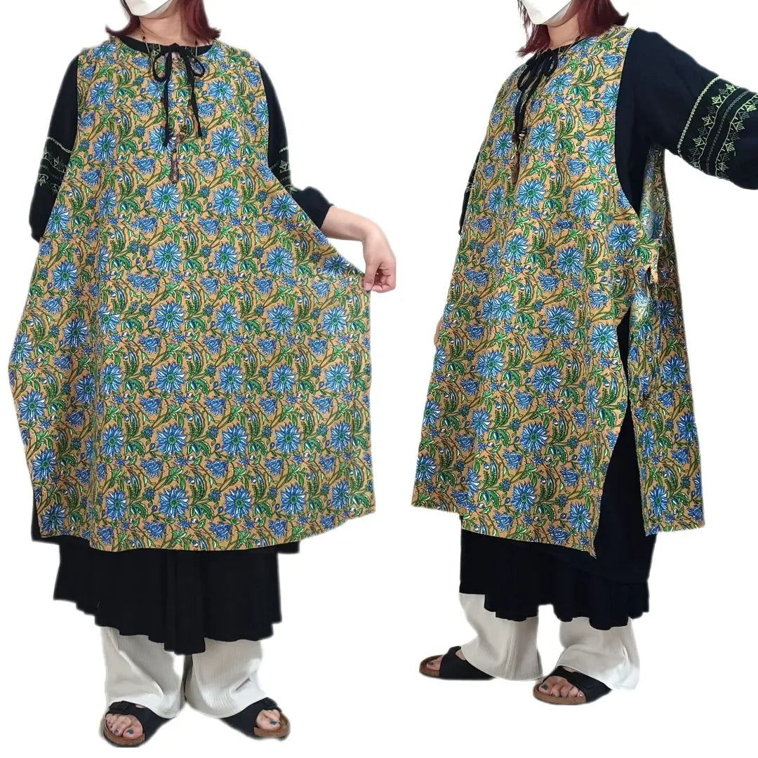 New tag included ◆ Indian cotton ◆ Stylish dress-style apron No.66 Body shape cover