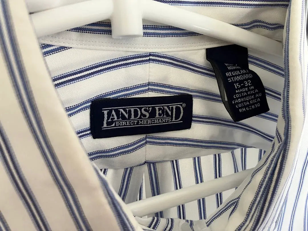 Lands' End Long Sleeve Shirt 15-32 White and Blue Stripes