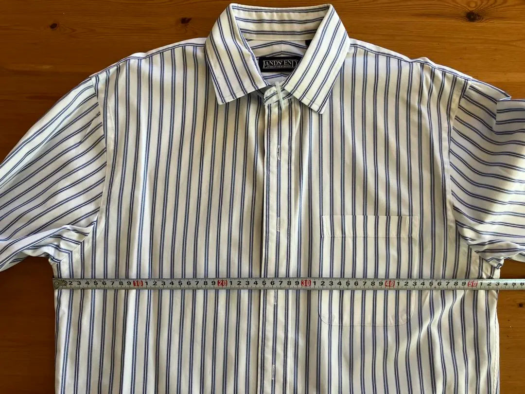 Lands' End Long Sleeve Shirt 15-32 White and Blue Stripes