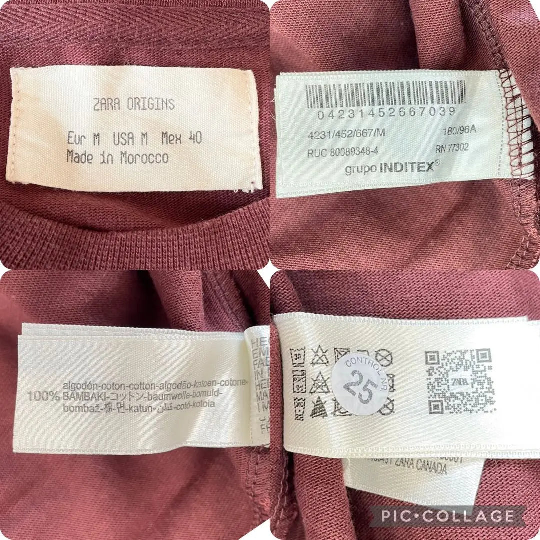 [ZARA ORIGINS] Camiseta larga (M) Fabricada en Marruecos, manga larga de algodón cortado y cosido