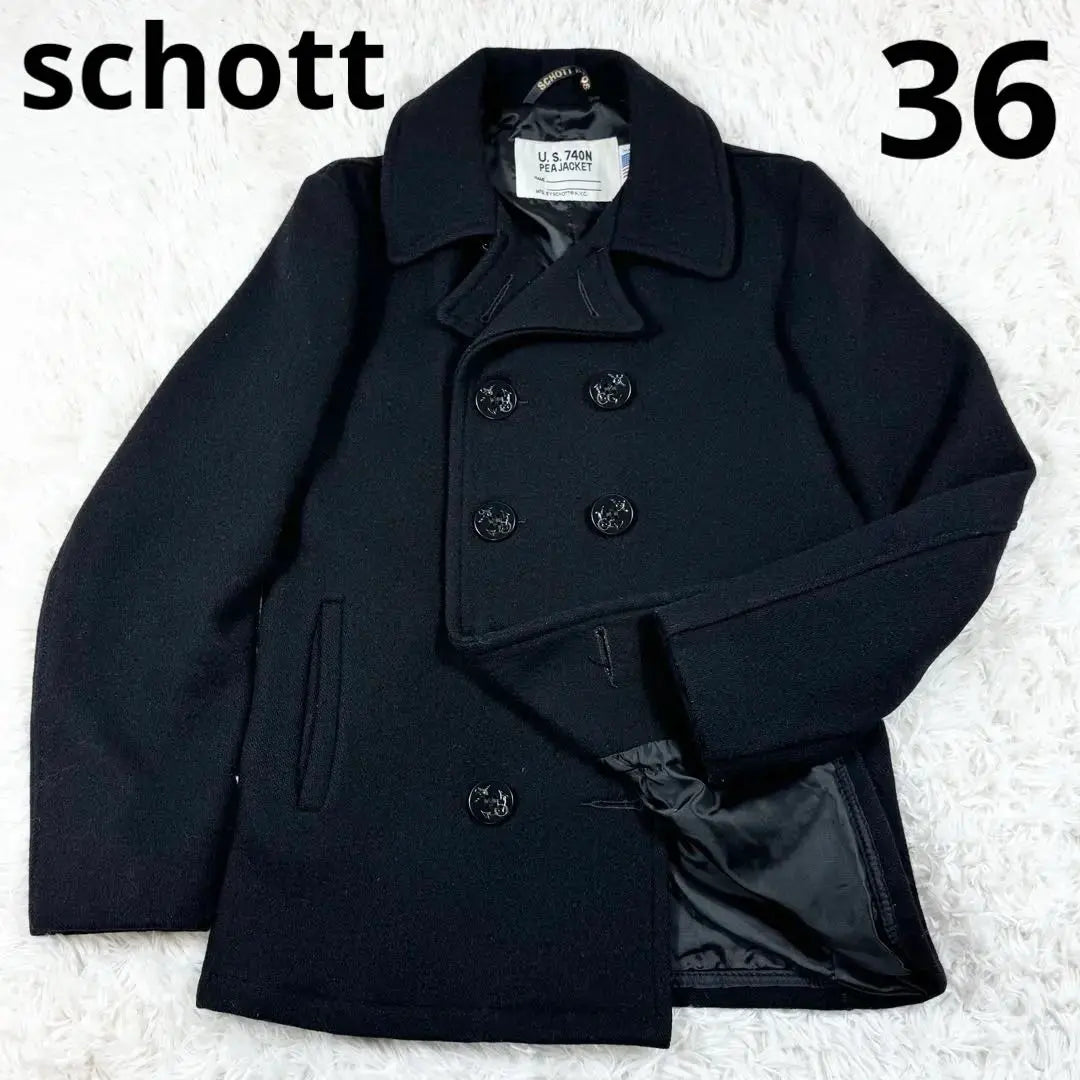 [Beautiful goods] Schott shot 740 P coat black 36 anchor | 【美品】schott ショット　740 pコート　ブラック　36 錨