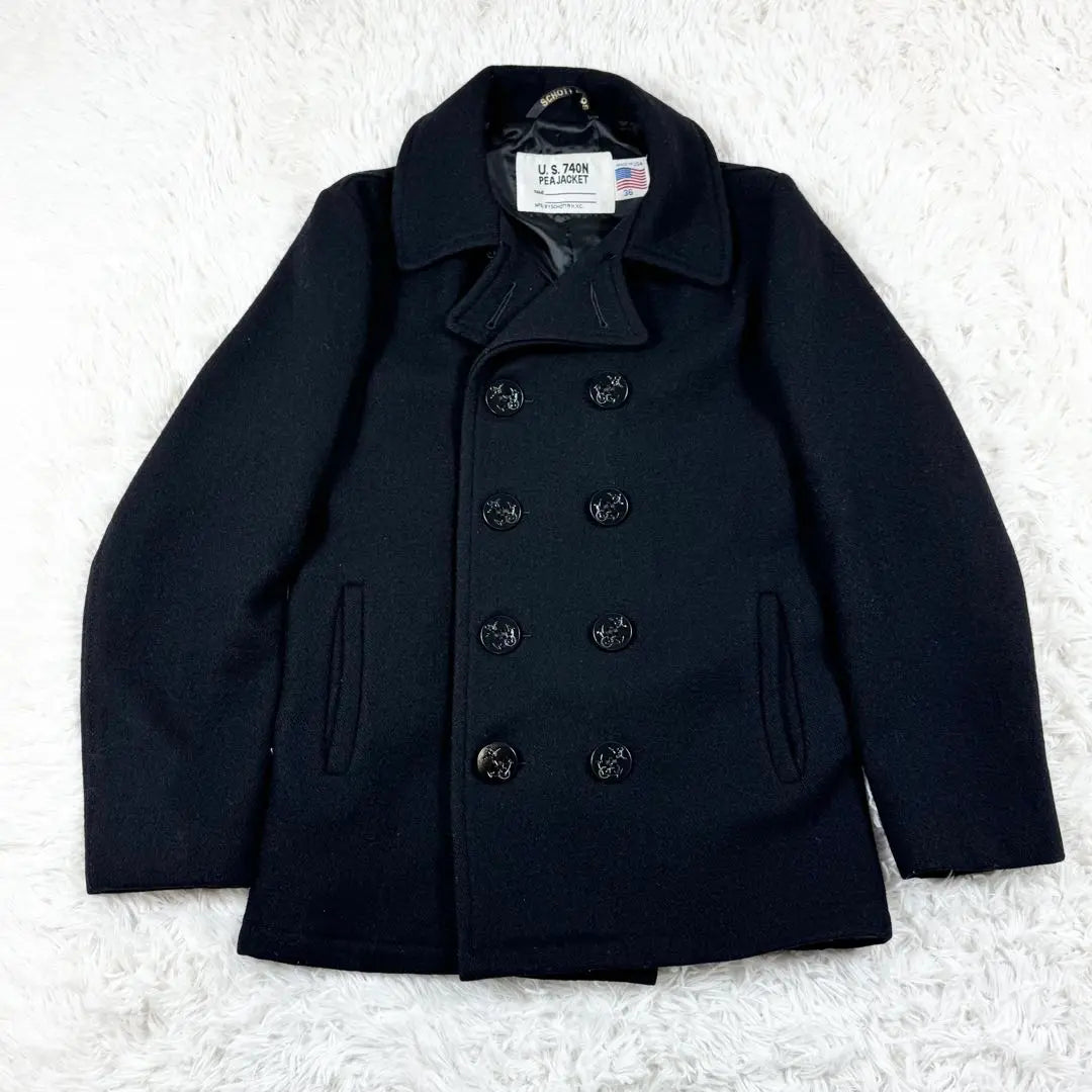 [Beautiful goods] Schott shot 740 P coat black 36 anchor | 【美品】schott ショット　740 pコート　ブラック　36 錨