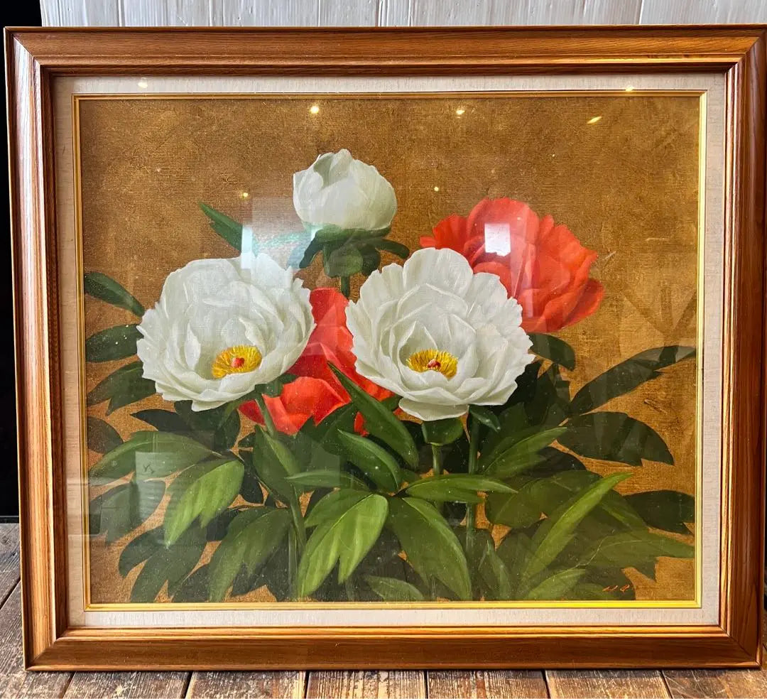 Oil painting Hideaki Yasuda "peony" Falcuted painting oil painting plant painting interior